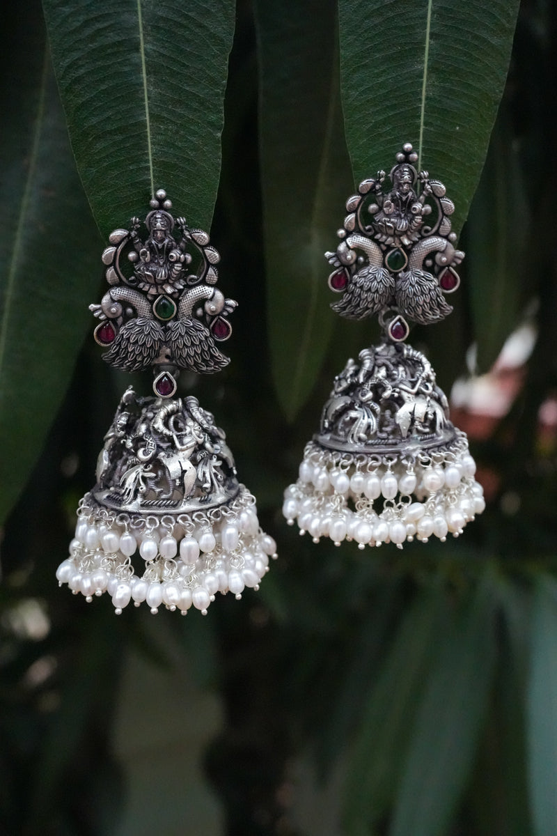 3 Layer Oxidised Jhumka Earrings